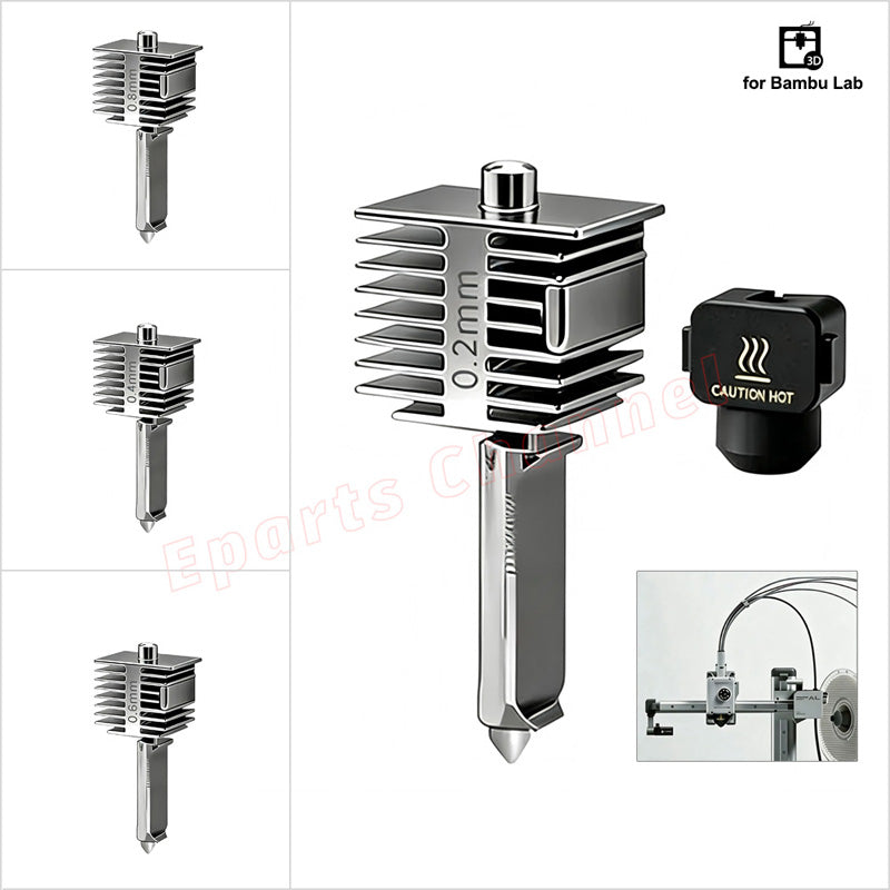 For BambuLab A1/A1 Mini 3D Printer 0.2/0.4/0.6/0.8mm Printing Smooth Printing Stainless Steel Nozzle Hot End Kit Wear Resistance