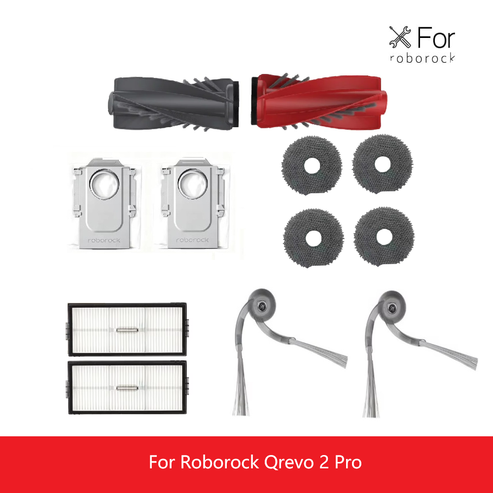 12-piece accessory set for Roborock Qrevo 2 Pro with main brushes, side brushes, filters, dust bags and mop pads