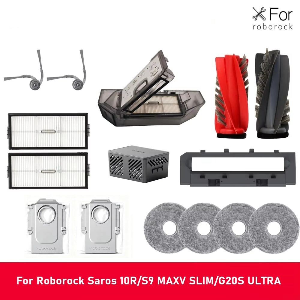 Replacement Parts for Roborock Saros 10R / S9 MaxV Slim / G20S Ultra – Brushes, Mops, Filters & Dust Bags，Dustbin, Main Brush Cover, deodorization module