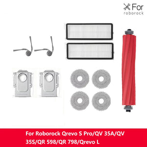 Original Roborock Qrevo S Pro accessory kit with 1 main brush, 2 side brushes, 2 filters, 2 dust bags and 4 mop pads