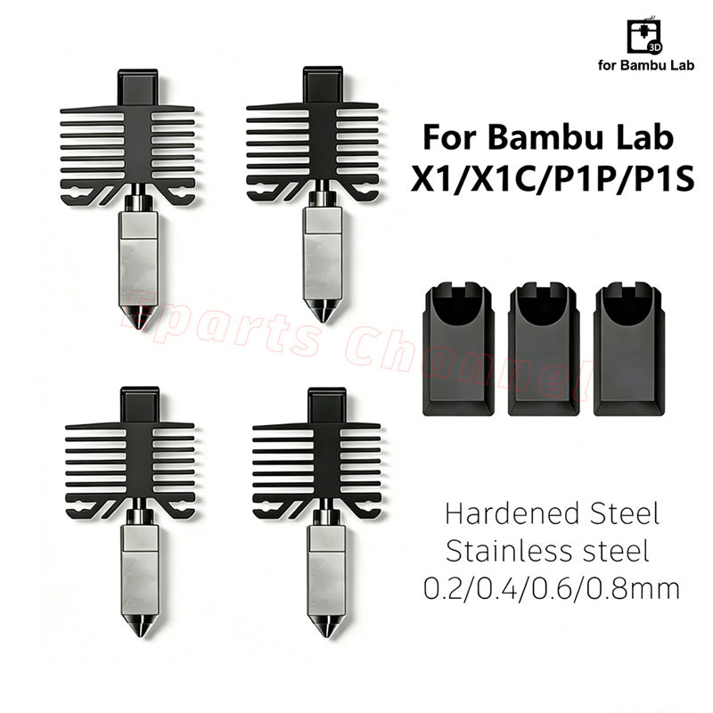 For Bambu Lab 3D Printing Parts Hardened Steel Nozzle Kit P1P/P1S/X1C/X1 Upgrade Hot End Print Head Wear-Resistant Steel